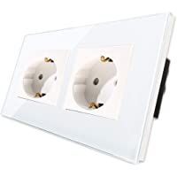 CNBINGO Enchufe double 16A con vidrio Blanco templado-protección infantil-material ignífugo-Enchufe Schuko estándar de…